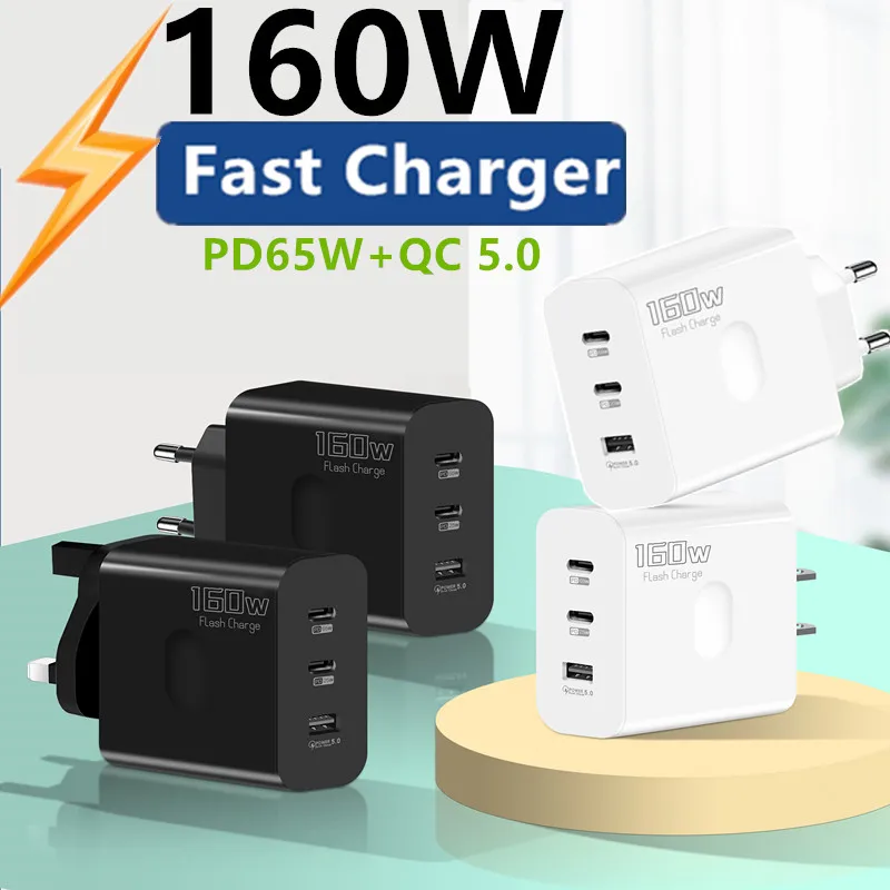 160W Charger USB PD 65W Fast Charging High Speed Type C Quick Charge Mobile Phone Wall Adapter For IPhone Samsung Xiaomi Huawei