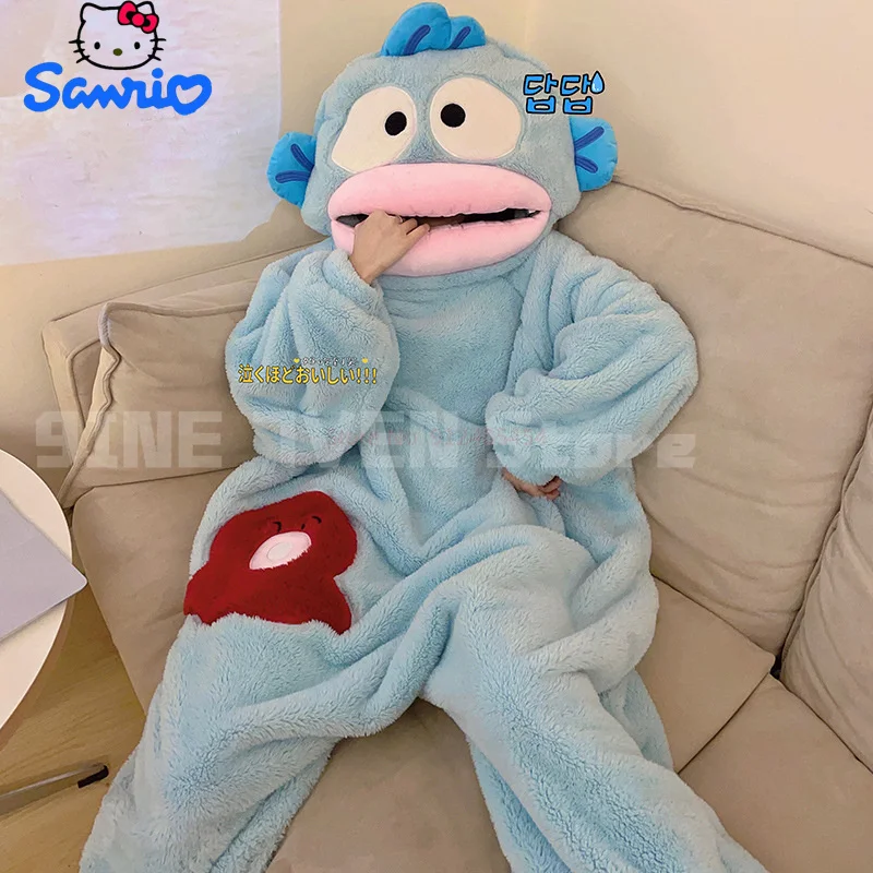 Sanrio Anime Kawaii Hangyodon Pajamas Female Coral Velvet Padded Warm Autumn Winter Cartoon Funny Couple Pajamas Kid Xmas Gift