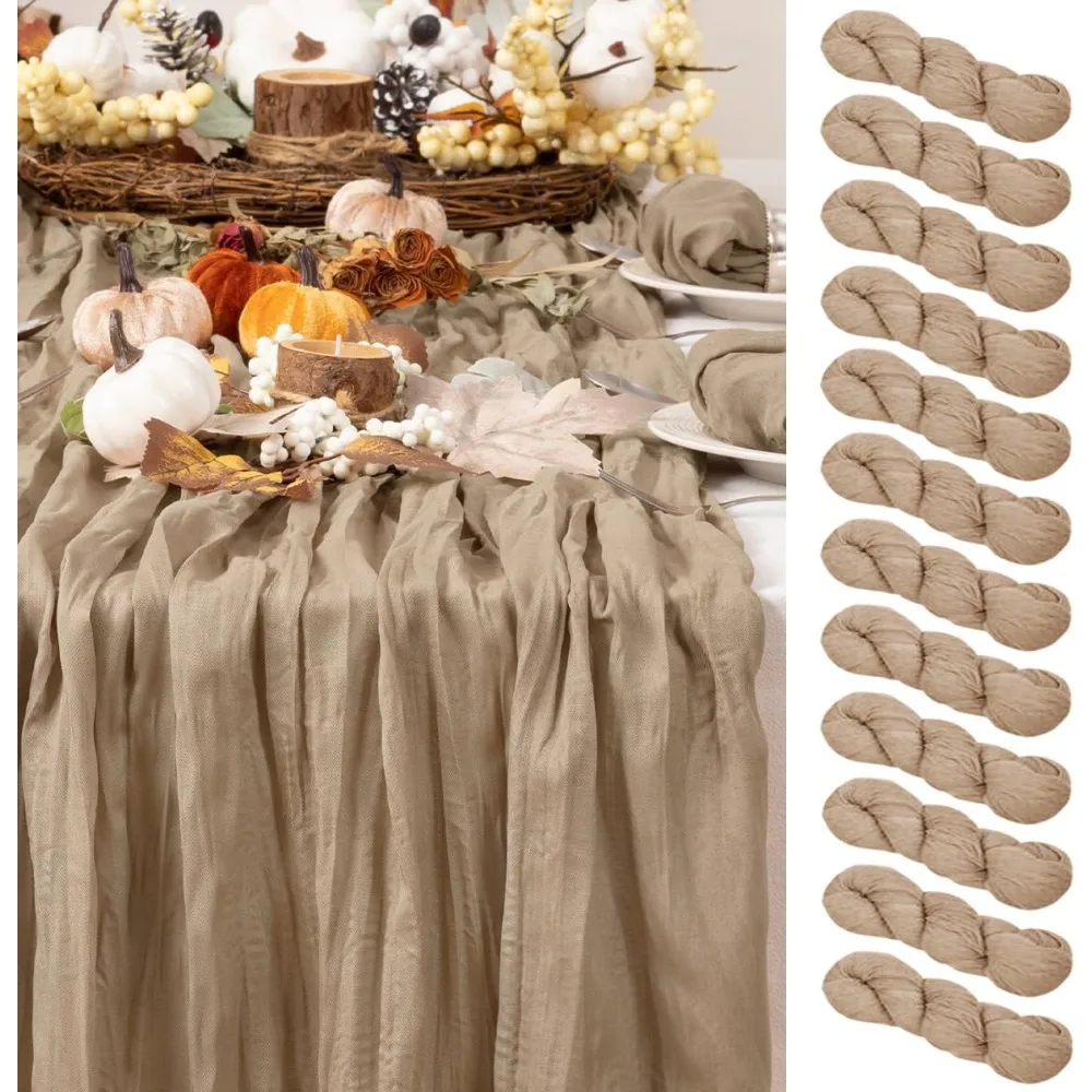 

12 Pack Thanksgiving Coarse Cotton Table Flag, Bohemian Style Gauze Table Flag, 120 Inch Long Autumn Table Decoration