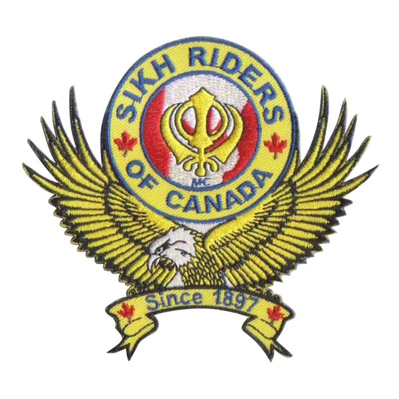 

Sikh riders of canada Embroidered Badge,It serves as a spiritual symbol on members' cycling apparel,reflecting faith & community