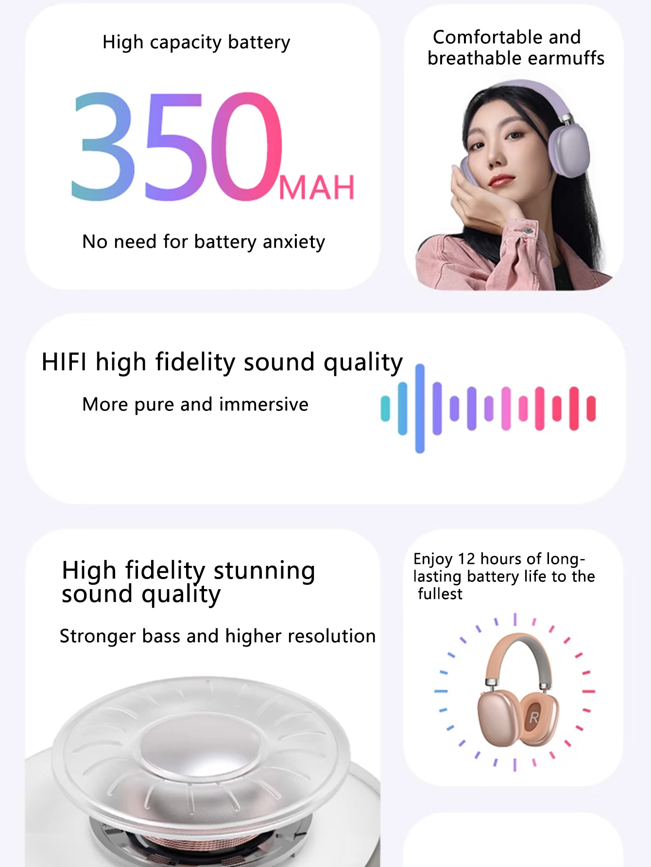 سماعة بلوتوث لاسلكية مع عصابة رأس، تحكم بزر، مناسبة للموسيقى والألعاب، تنطبق على سيناريوهات مختلفة #5