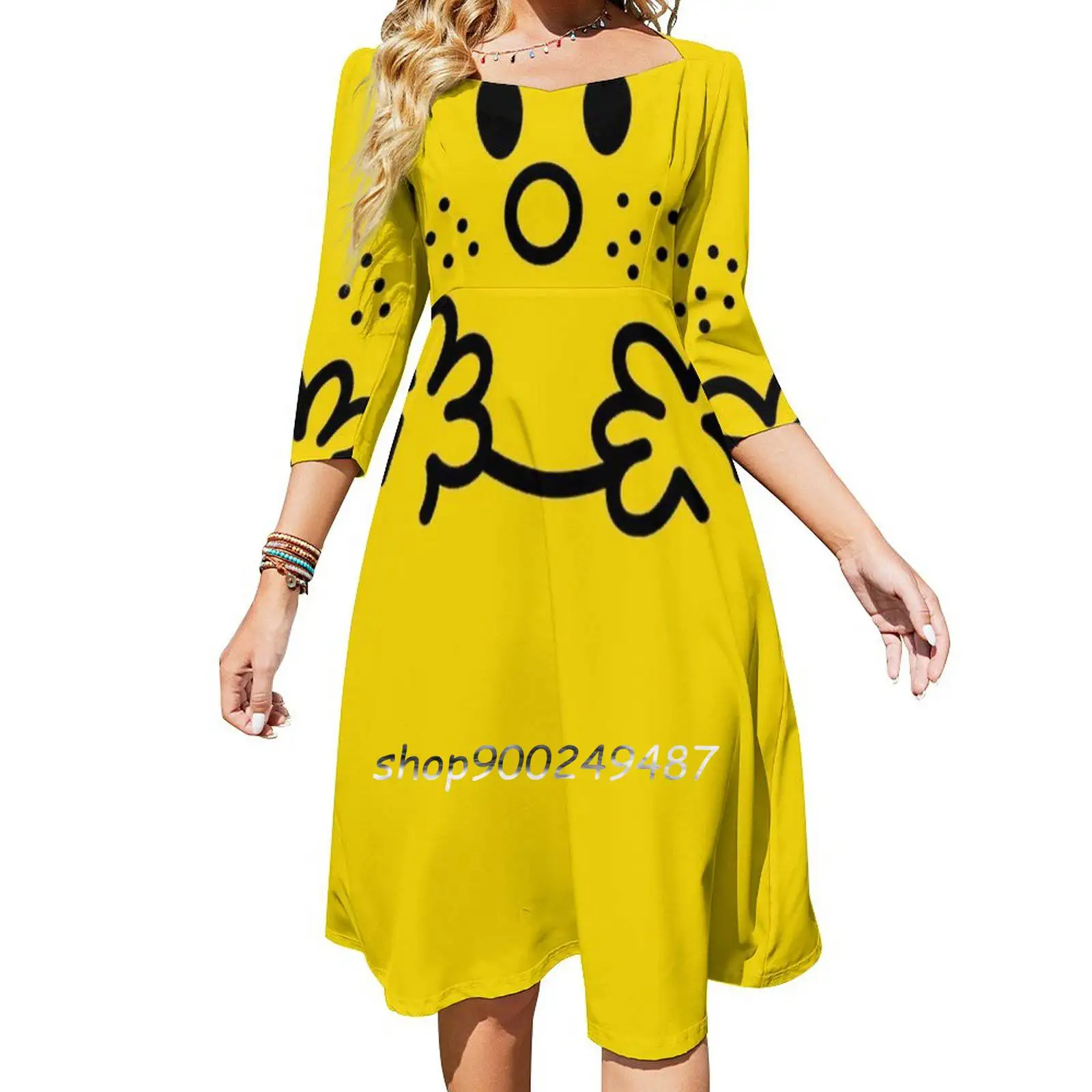 Sunbeam Flare Dress Square Neck Dress Elegant Female Fashion Printed Dress Sunshine Roger Hargreaves Chatterbox Mr Messy Mr