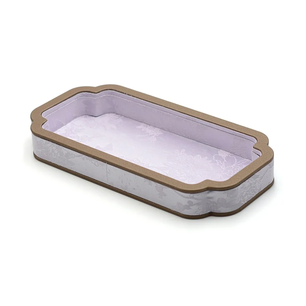 Satin Surface Jewelry Display Tray Rectangular Shape Flower Pattern Ring Organizer Tray Vintage Design Chinese Court-Style