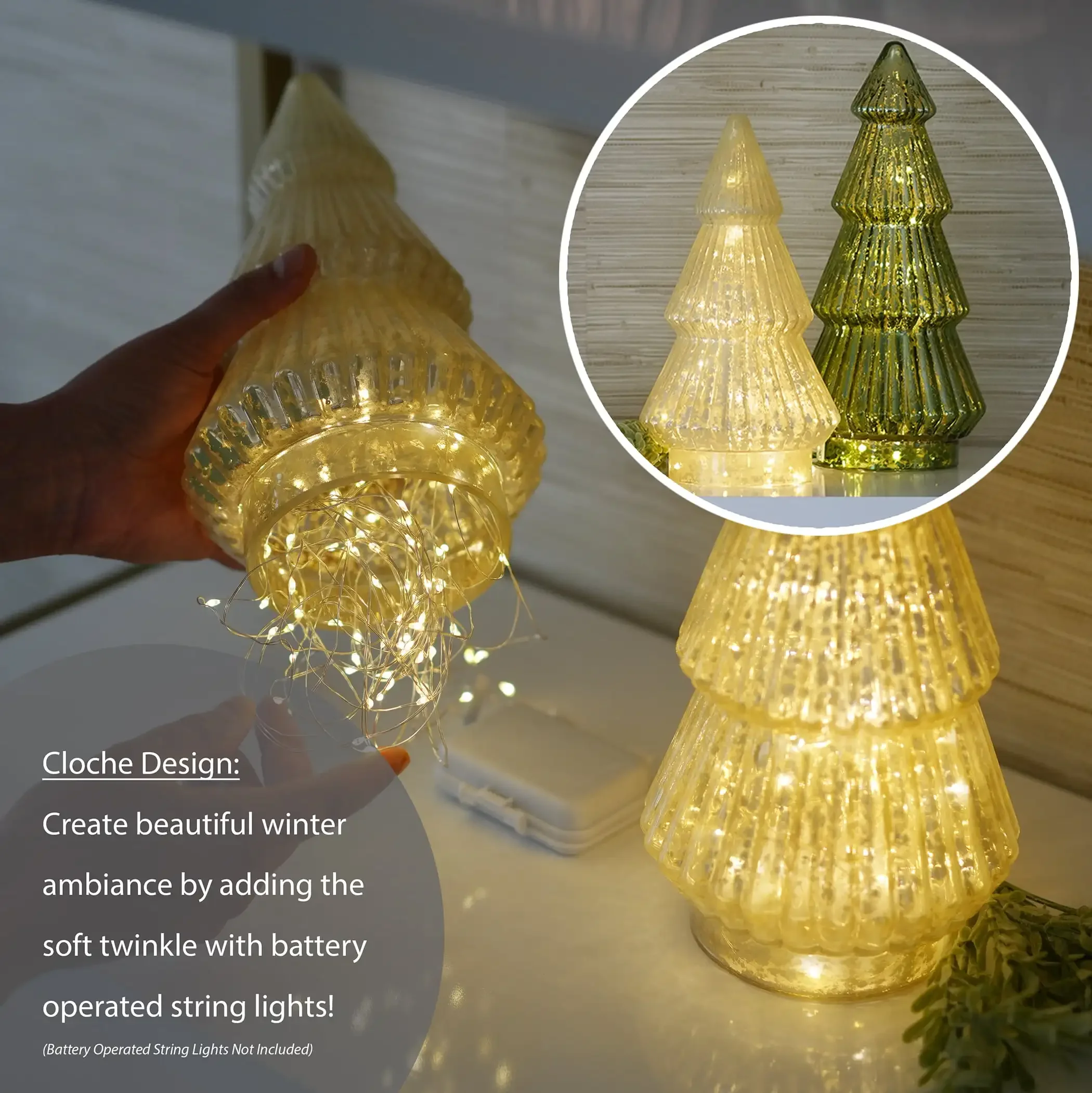 Mini albero di Natale in vetro smerigliato: design a costine scintillanti, decorazioni natalizie da scrivania per ufficio o casa