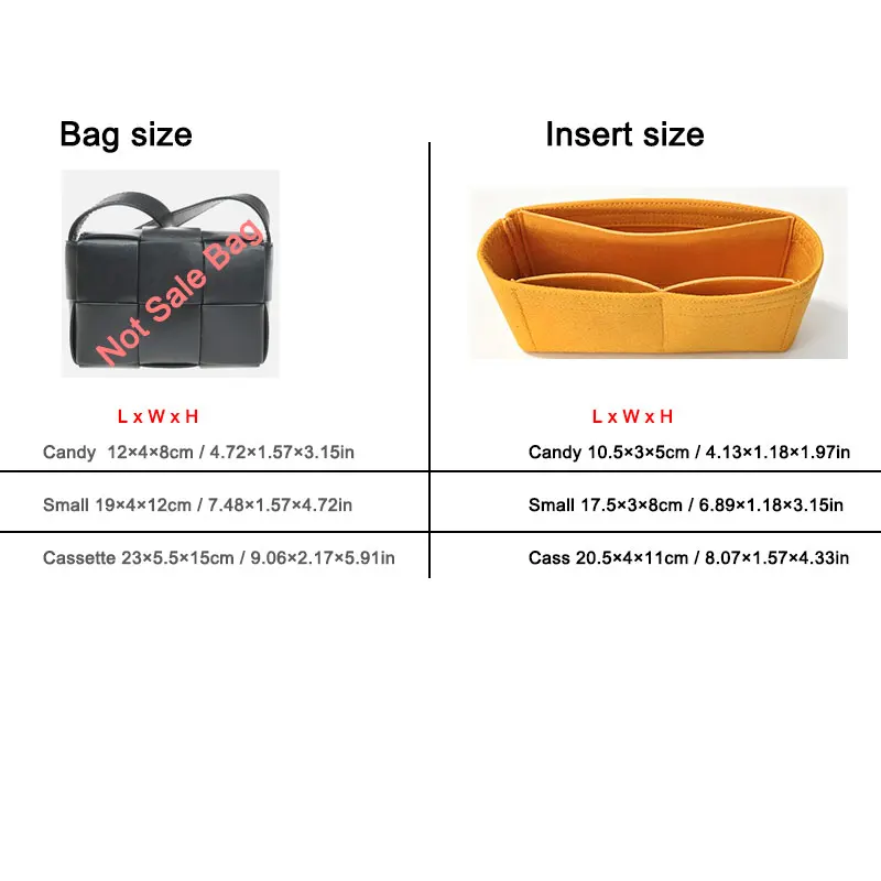 Designer Bag Inner Organizer For BV Candy Cassette Mini Shoulder Bag Purse Insert  Liner Divider Storage Shape Support Insert