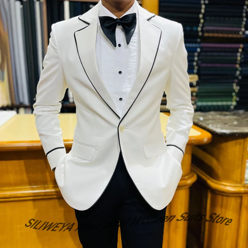 

Элегантные мужские свадебные костюмы для красной ковровой дорожки, облегающий смокинг на одной пуговице с лацканами, пиджак + брюки, официальная одежда для ужина и вечеринки
