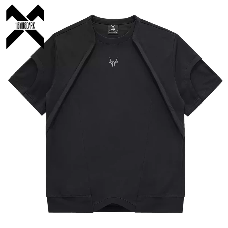 

2024 Summer Tactical T-Shirt Mens Functional Techwear Patchwork Short Sleeved T-shirt Streetwear Tshirt Black Tees Tops