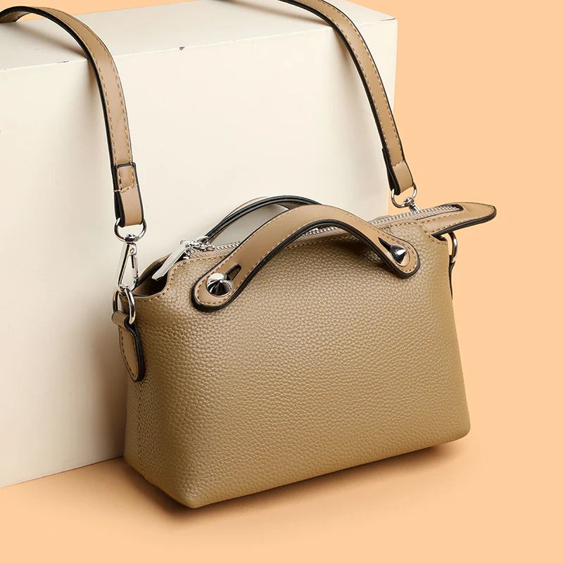 حقيبة كتف فاخرة من الجلد الطبيعي للنساء، محفظة كروس أنيقة ذات سعة كبيرة، حقيبة يد عصرية بسيطة من جلد العجل الناعم