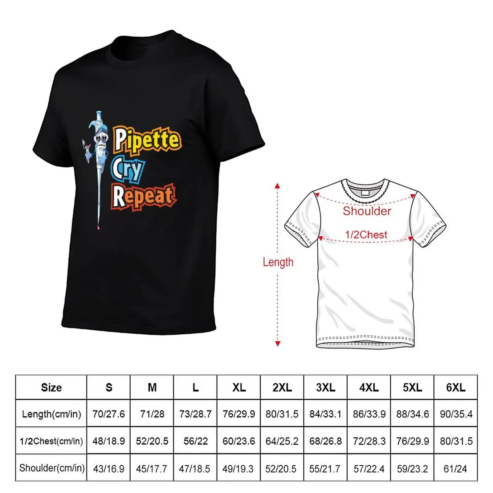 Pipette Cry Repeat Funny - PCR Science and Biology SciArt Cartoon T-Shirt vintage mens clothes