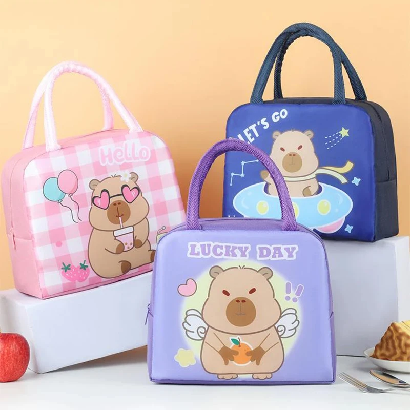 Cartone animato Capybara Borsa per il pranzo Contenitore per alimenti isolato Borsa termica portatile Bento Box Borsa per alimenti per picnic scolastico per studenti