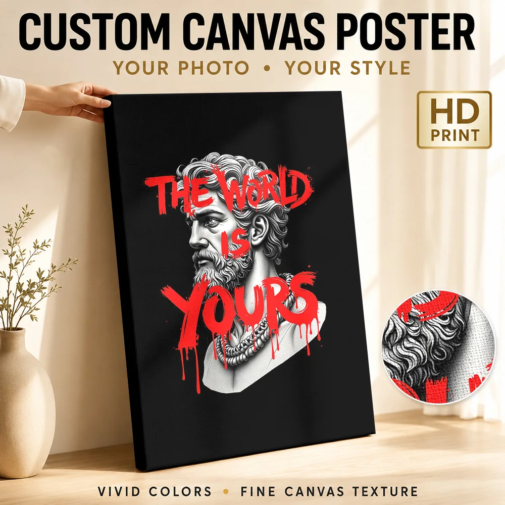 The World Is Yours - Grafitti Font - Hipster Poseidon Canvas Poster Custom Modern Aesthetic Wall Paintings Decoration for Office