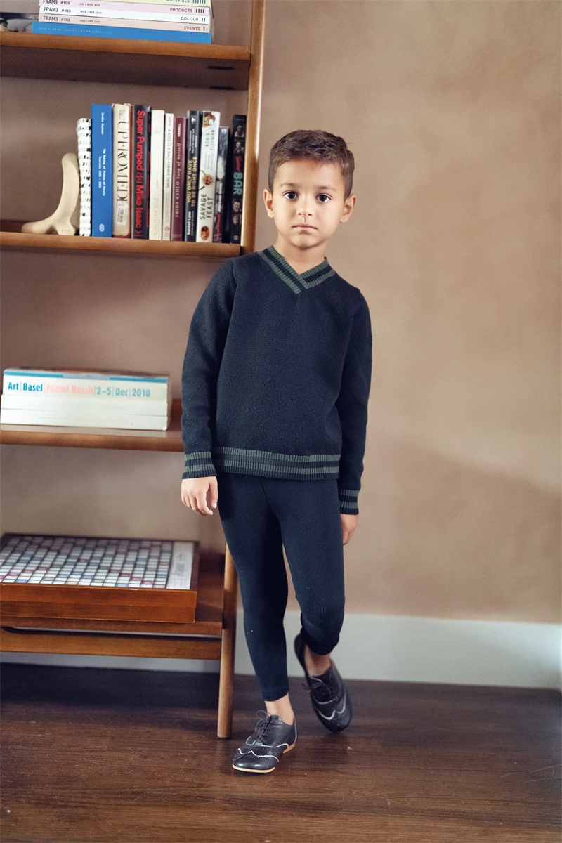 Kid V-Neck Striped Long Sleeve Knitted Sweater High-Quality Children Boy Pullover Boutique Jumper Clothes Knitwear For Baby Boys
