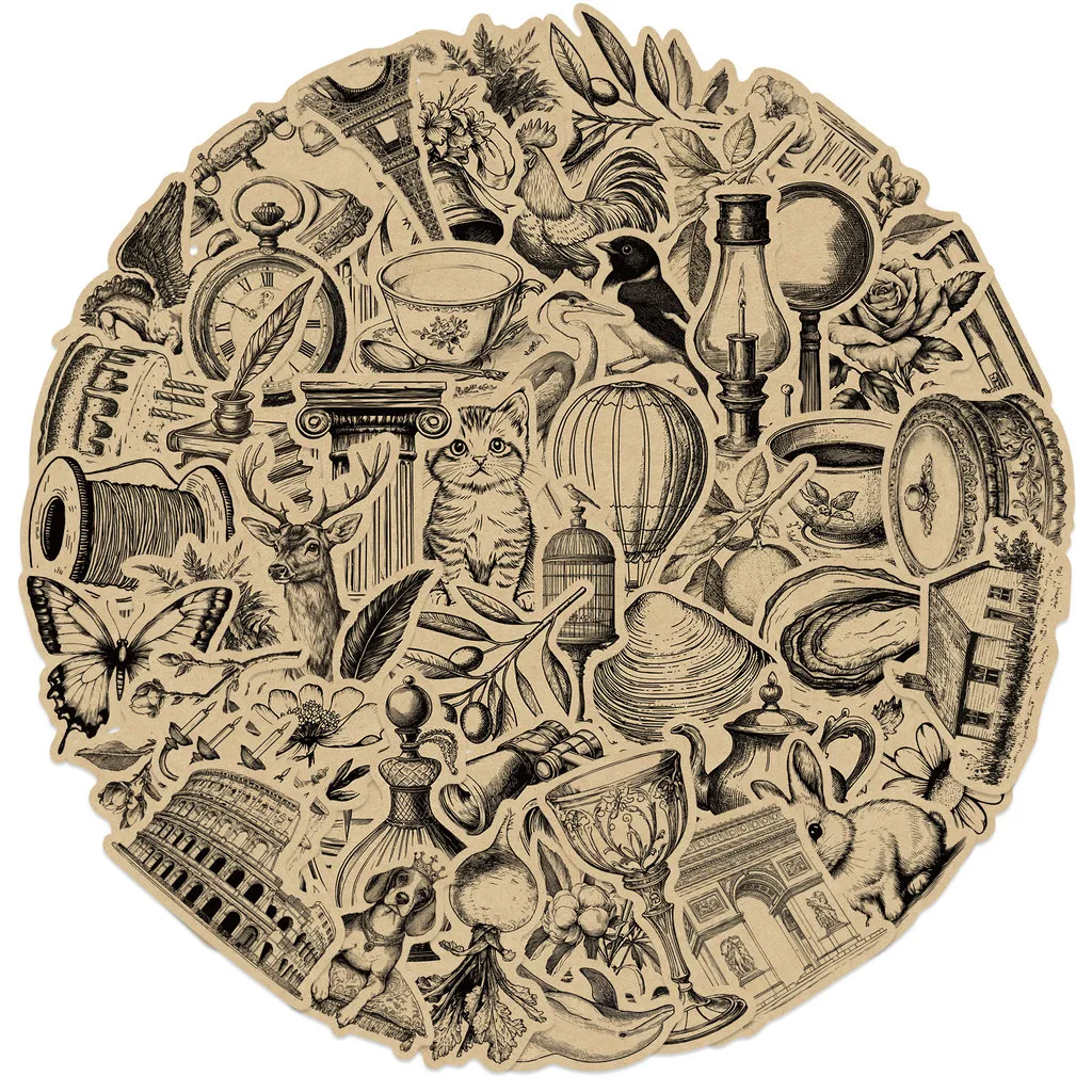 

50 листов промышленных винтажных наклеек - каракули с добавлением чая для декора кофейни, альбомов и упаковки, магазин AnimeWorlds