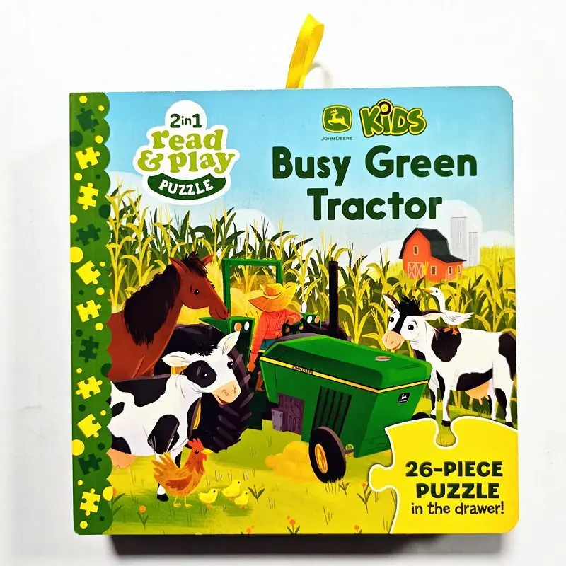English version of children's educational cardboard story jigsaw puzzle book Busy Green Tractor