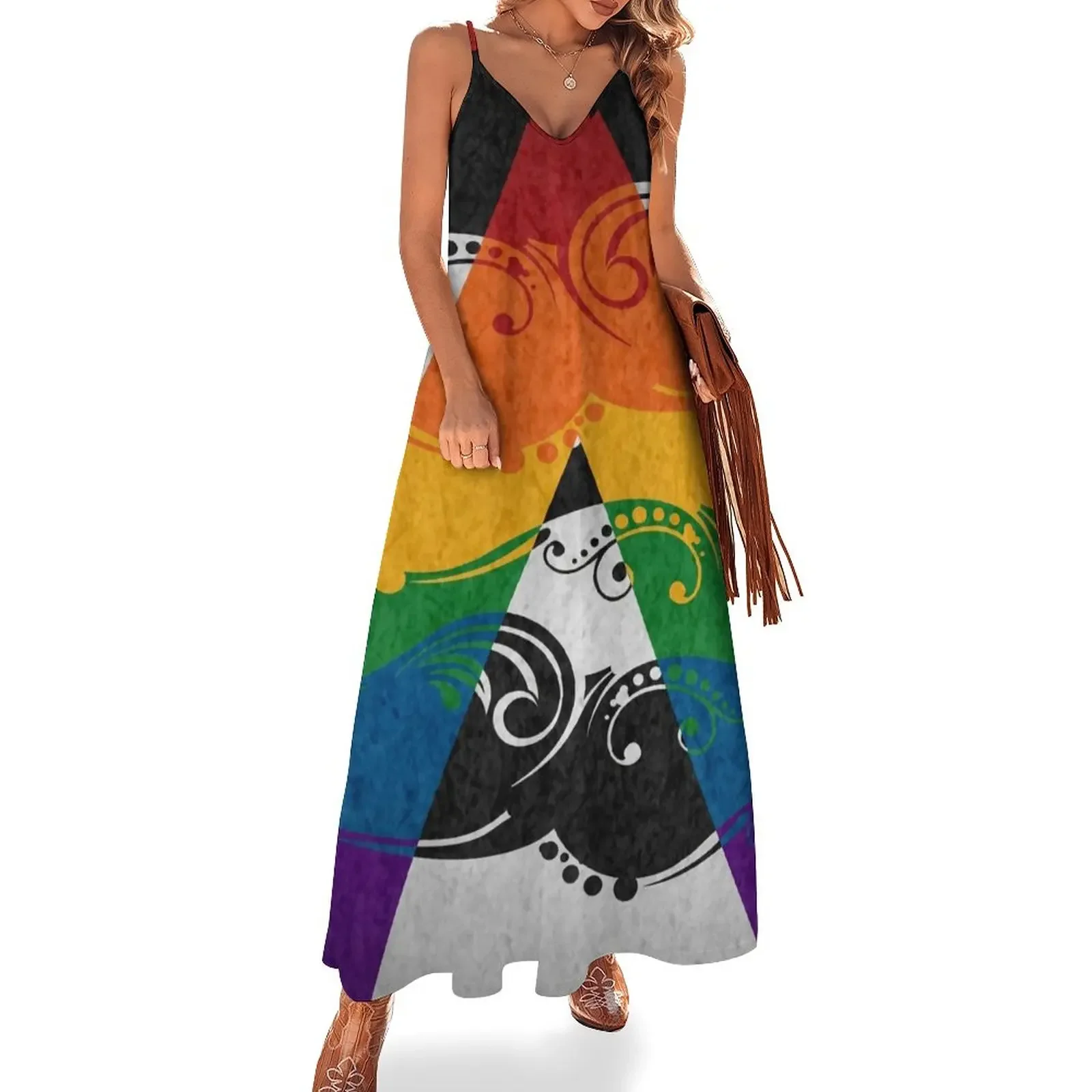 

Fancy Swooped and Swirled LGBT Ally Pride Flag Background Sleeveless Dress elegant party dresses for women 2024 Woman dresses