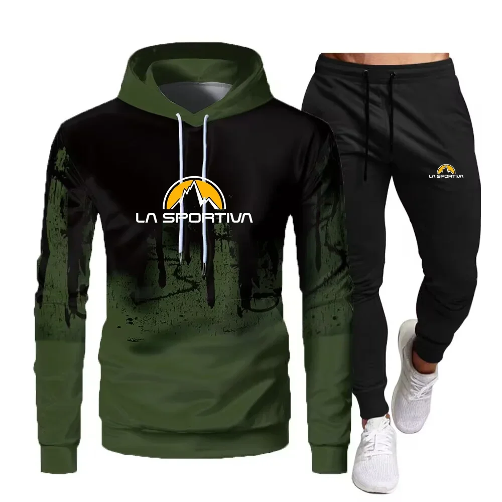 La Sportiva Men\'s Sets Hooded Pullover+Sweatpants 2024 New Autumn Fishing Sports Casual Jogging Sportswear 2-piece Set For Men