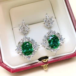 Huitan Gorgeous Women's Green Cubic Zirconia Earrings for Engagement Wedding Sparkling Dangle Earrings Elegant Lady Jewelry Gift