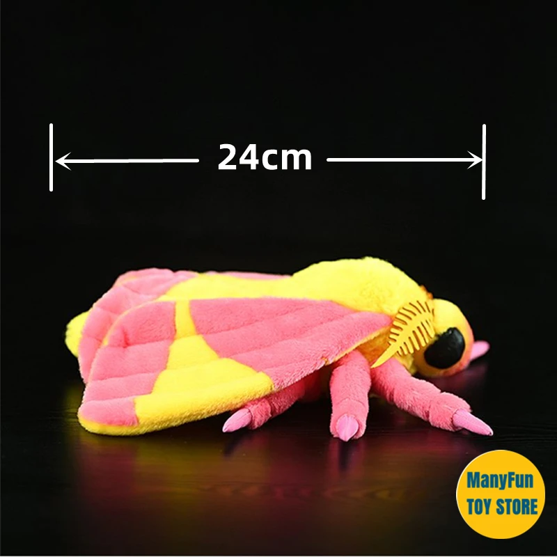 Rosy Maple Moth High Fidelity Silk Moth Plushie Fly Plush Toys Lifelike Insect Animals Simulation Stuffed Doll Kawai Toy Gifts