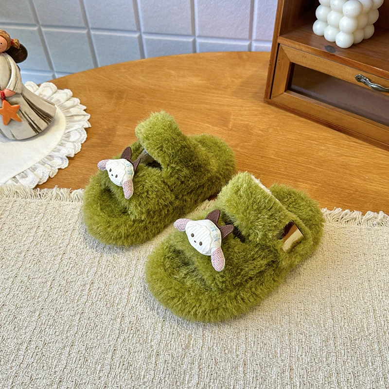 Fashion Children Slippers Cotton Plush Warm Girls Light EVA Flat Bottom Non-slip Comfortable Slides Winter Autumn House Shoes
