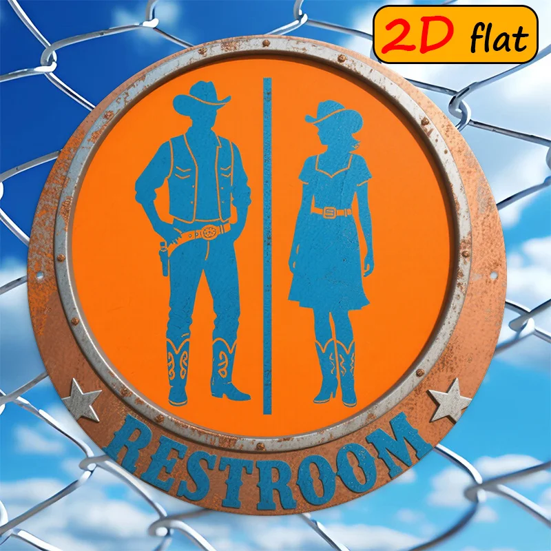 2D Flat, Vintage Western Cowboy Wall Sign-Heavy-Duty Aluminum Outdoor Plaque Suitable for Rustic Decor, Cowboy-Themed Metal Sign