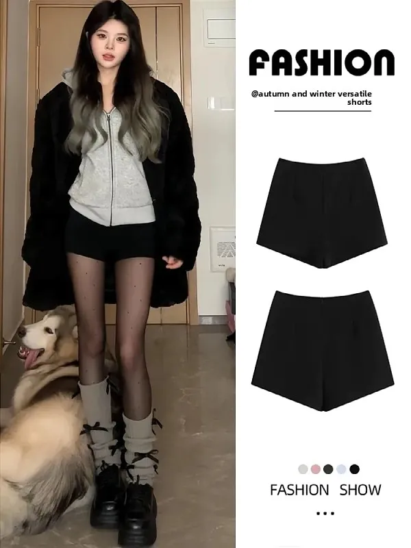 

plus Size High Waist Fleece Lined Thickened Black Shorts Women's Sexy Bootcut Pants Autumn Winter New Arrival Straight Leg Tr...