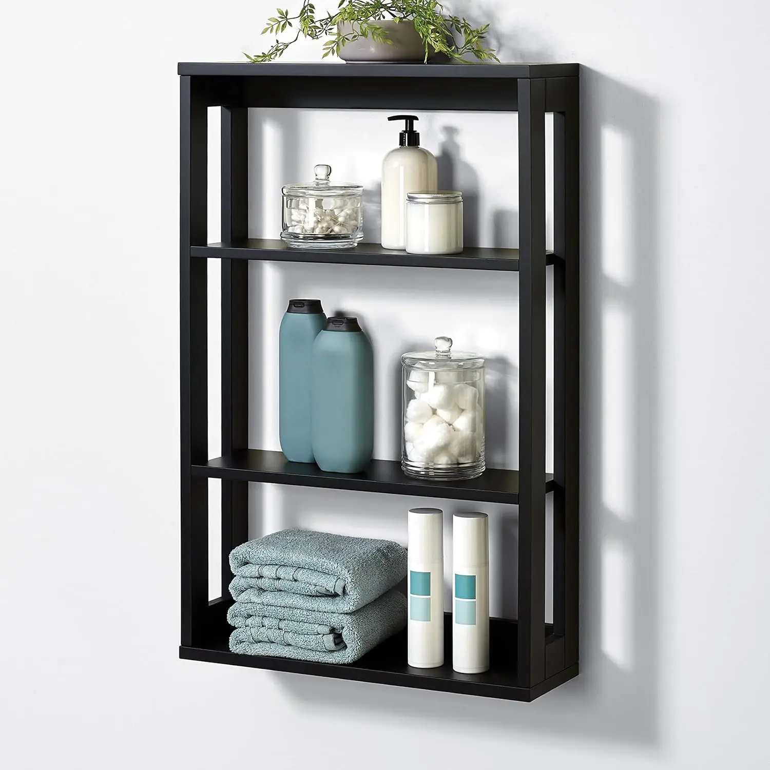 

Home Wall Shelf, Black 4-Tier Organizer – Space-Saving Wall-Mounted Storage with Open Shelves for Towels, Toiletries