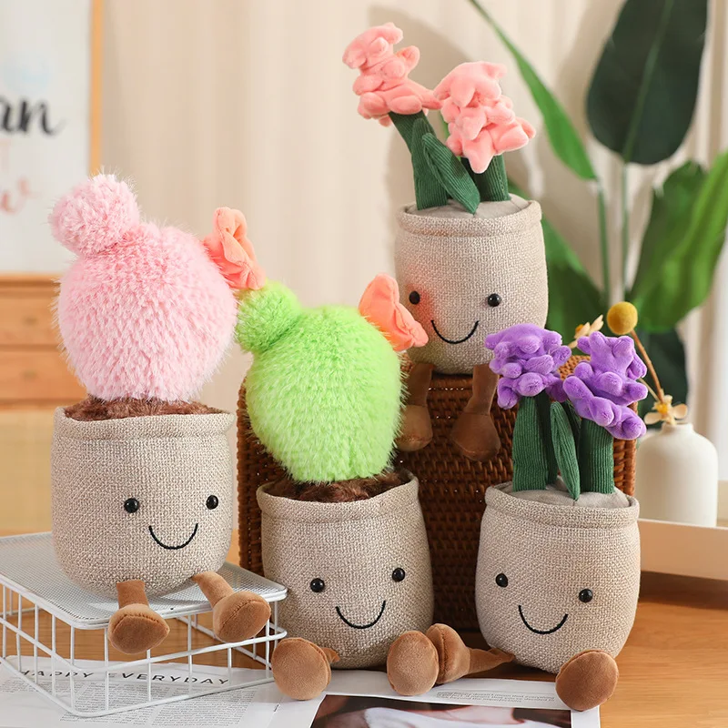 Cactus seed Plant Plush Toy Succulent Plant Plush Stuffed Potted Flower Decoration Toy Creative Gift for Room Bookshelf Decor ﻿