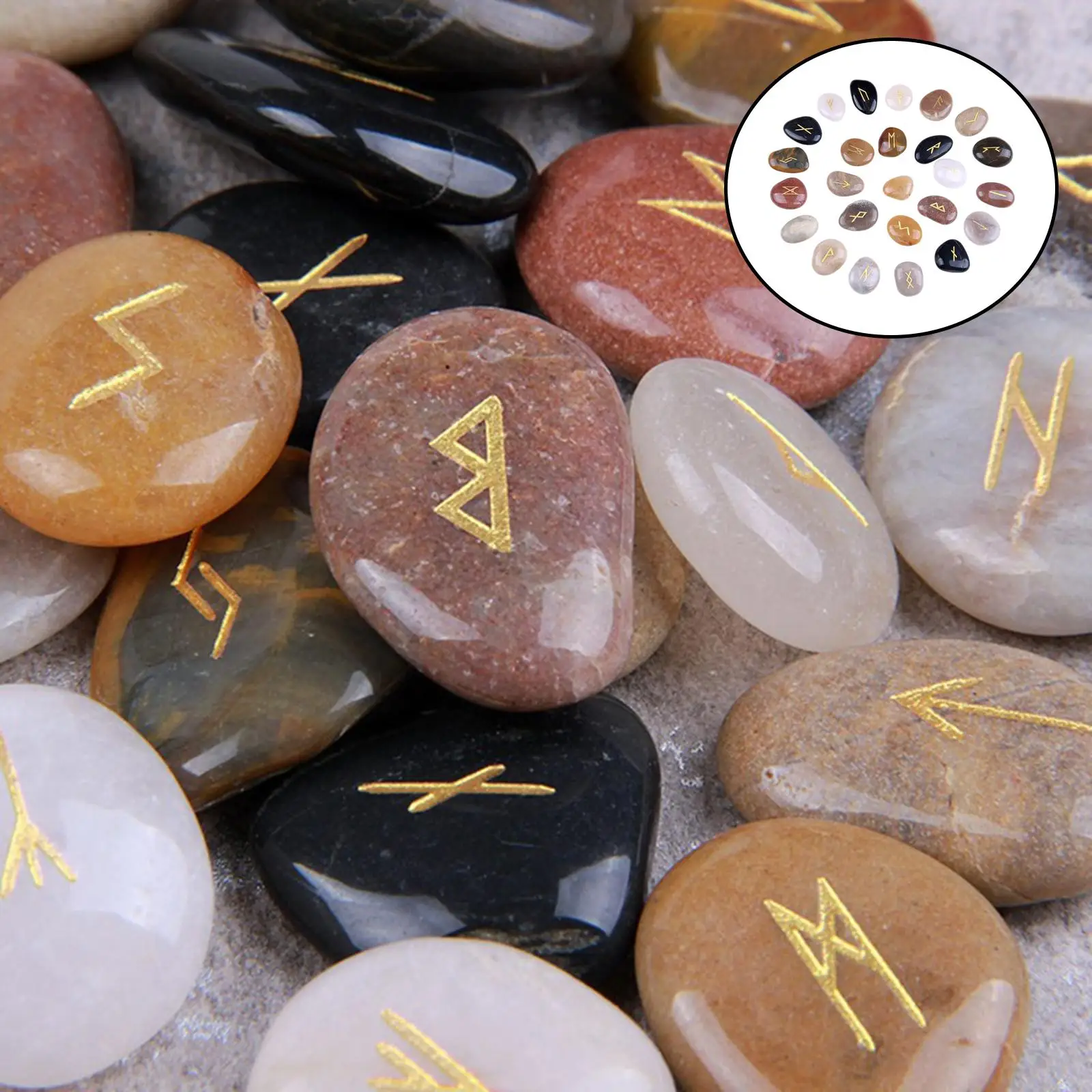 Natural Jade Rune Set with Storage Pouch for Divination Reiki Meditation Art Craft and Collectible Display