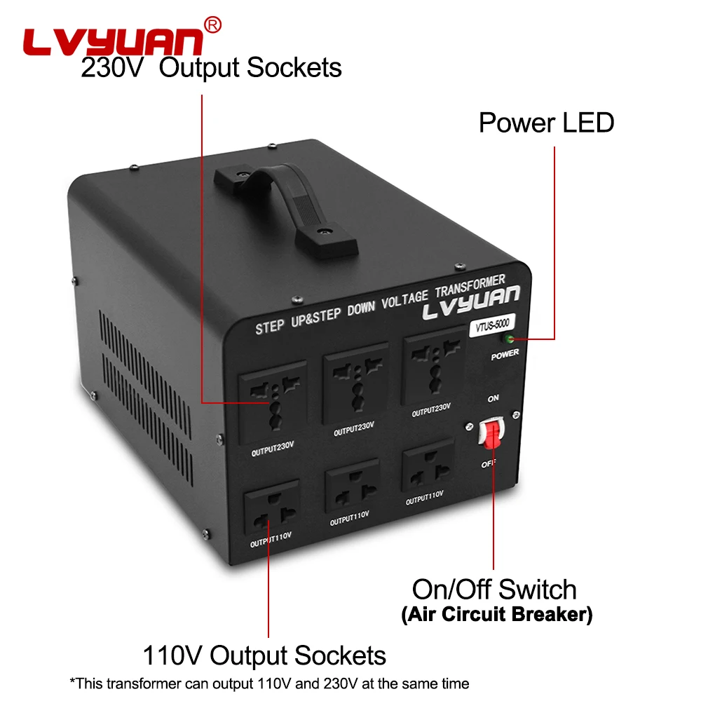 LVYUAN 5000VA محول تصعيد وهبوطا التيار المتناوب 110 فولت إلى 220 فولت 220 إلى 110 محول جهد كهربي
