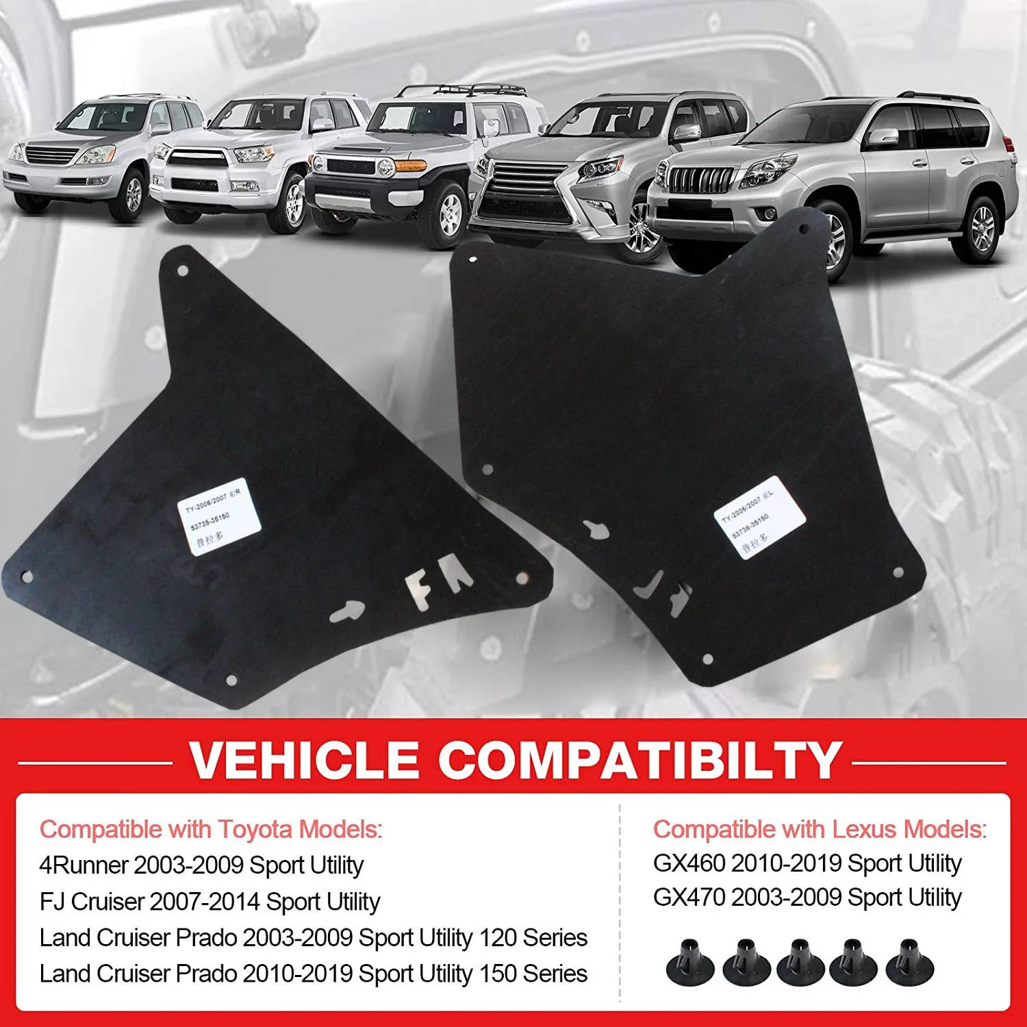 Fender Liners Splash Shield for Lexus GX470 GX460 GX 470 460 2003-2020 Apron Seal Mud Flaps Guards Clips Tire Tread Depth Guage