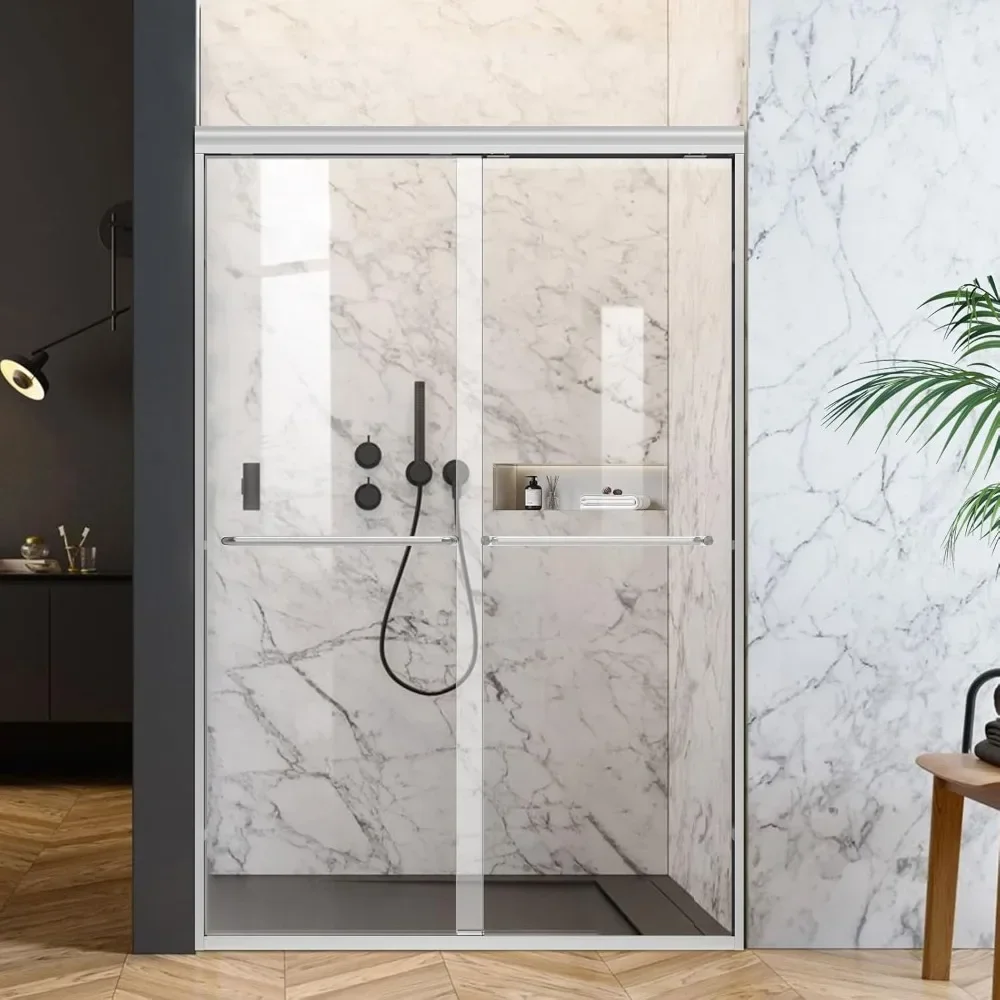 

shower door 56-60 in. w x 72 in. h semi-frameless double sliding glass shower door, 1/4" (6mm) clear tempered glass, bypass show