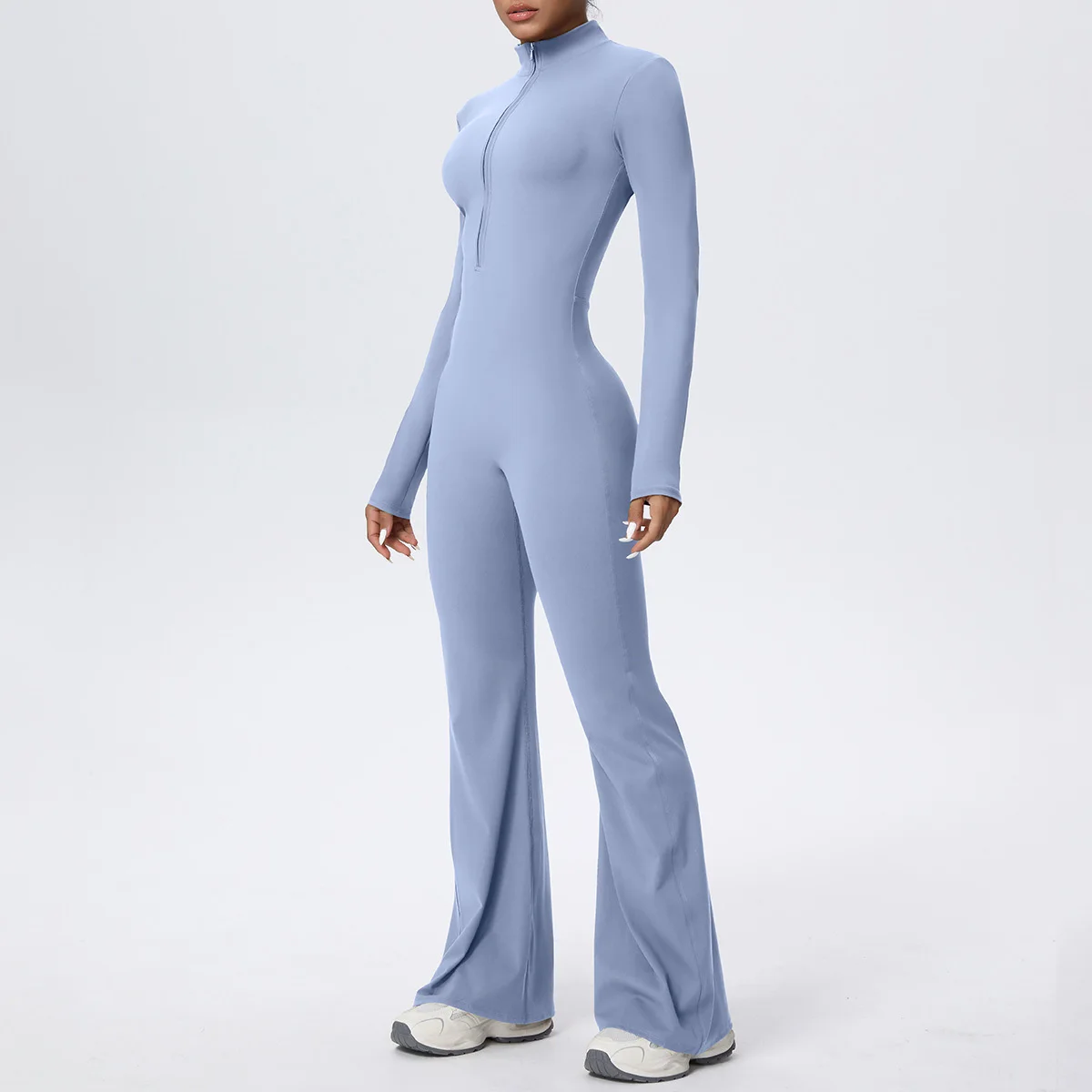 Women One-piece Yoga Jumpsuit Long Sleeve Zipper High Intensity Fitness Flare Bodysuit Gym Push Up Workout Clothes Athletic Wear