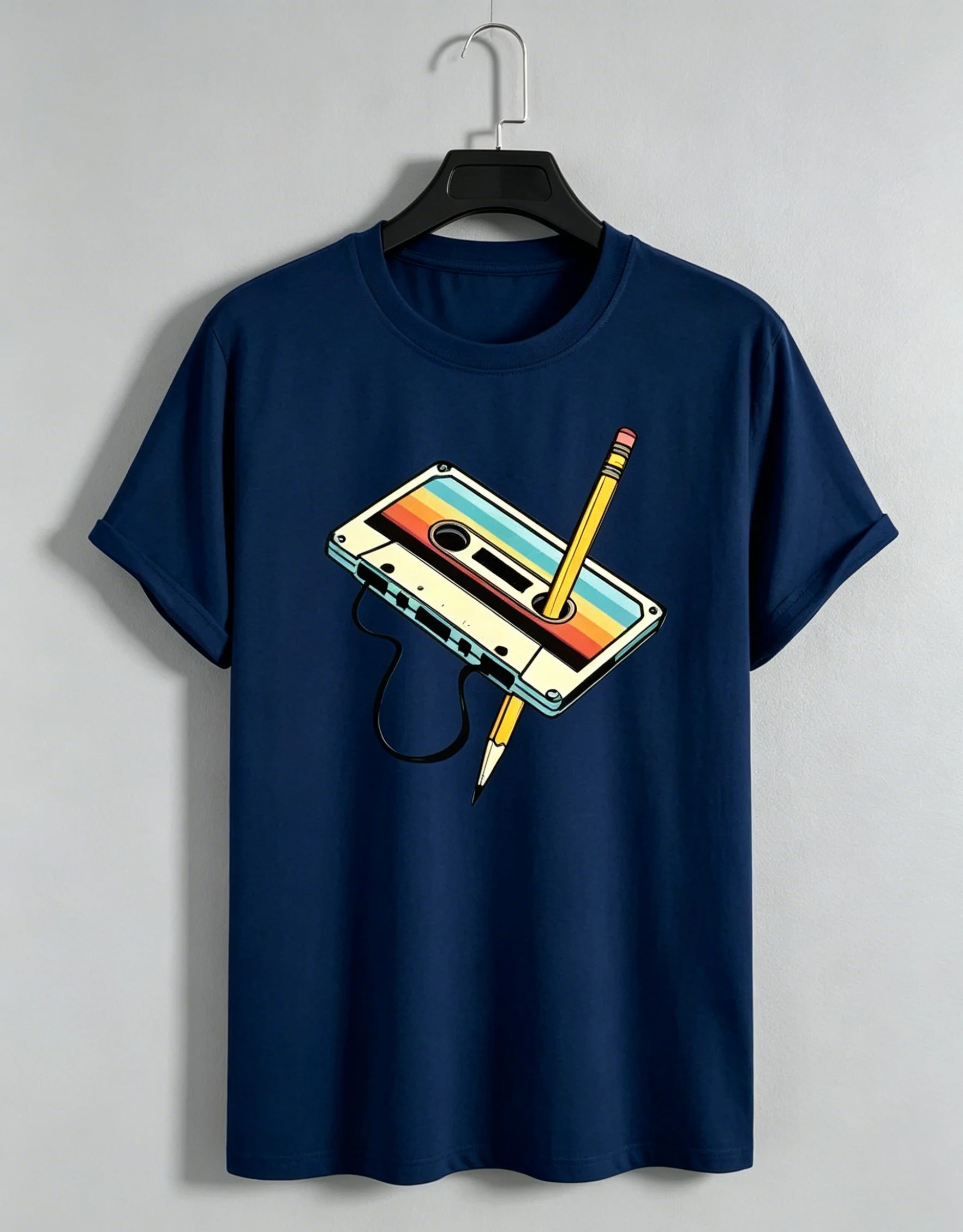 2026 New Unisex Retro Cassette Pencil Print T Shirt Breathable Quick Dry Summer Jerse
