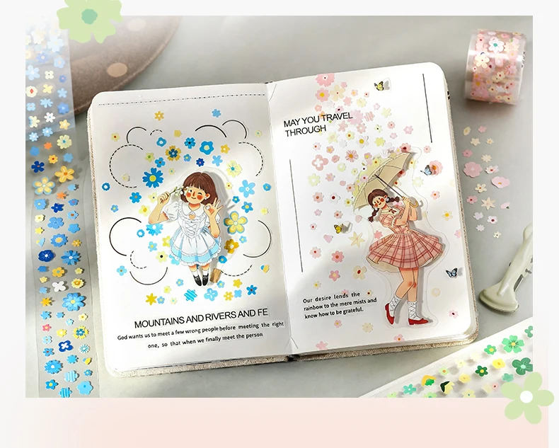 1–4 Rollen Washi-Tapes mit minimalistischem Blumenmotiv, Scrapbooking-Aufkleber, Material, perfekt für Journaling, DIY-Scrapbooking-Zubehör – Detail 7