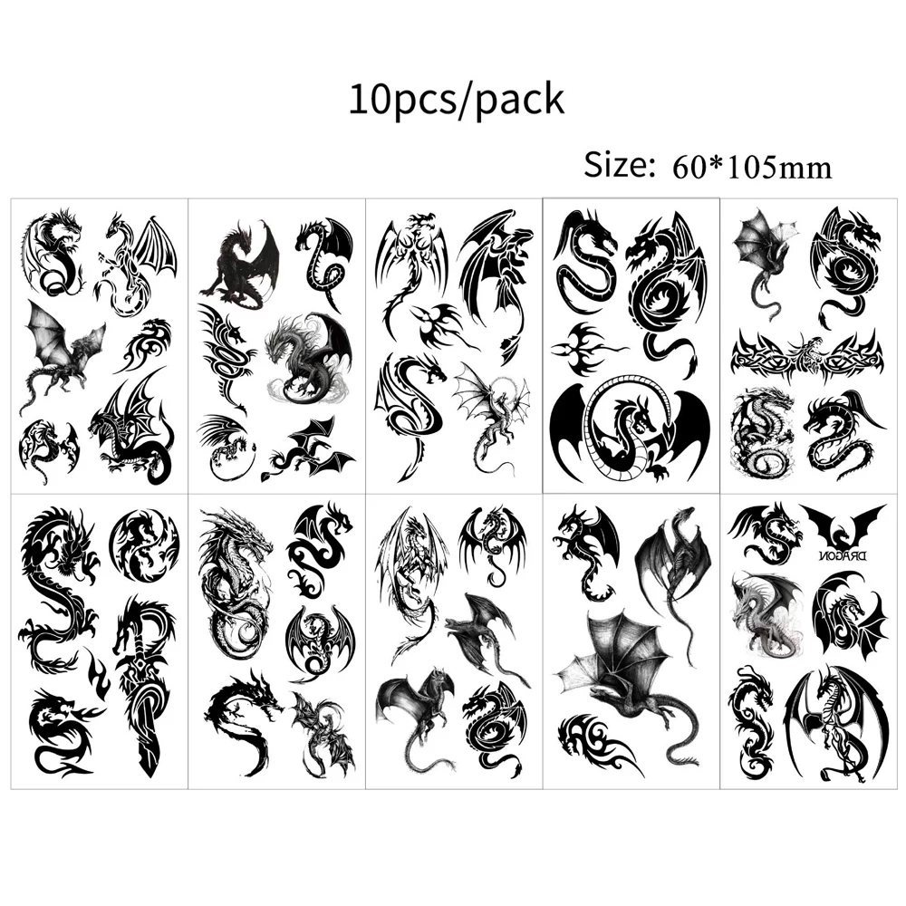 10 stks Dragon Scorpion Snake Tijdelijke Tattoo Stickers Waterdichte Fake Tattoo Voor Hand Nek En Body Art Mannen Vrouwen Tattoo Sticker