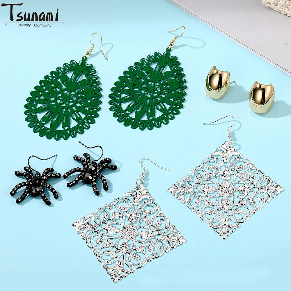 New Fashion Europe America Creative Design Exaggerated Women Earrings Harajuku Leaf Spider Street Trend Pattern Daily Versatile