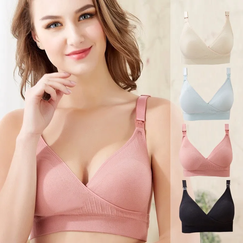 Deep V -Cross breastfeeding bra! Comfortable maternity bra, nursing bra detachable chest pad!S-XL