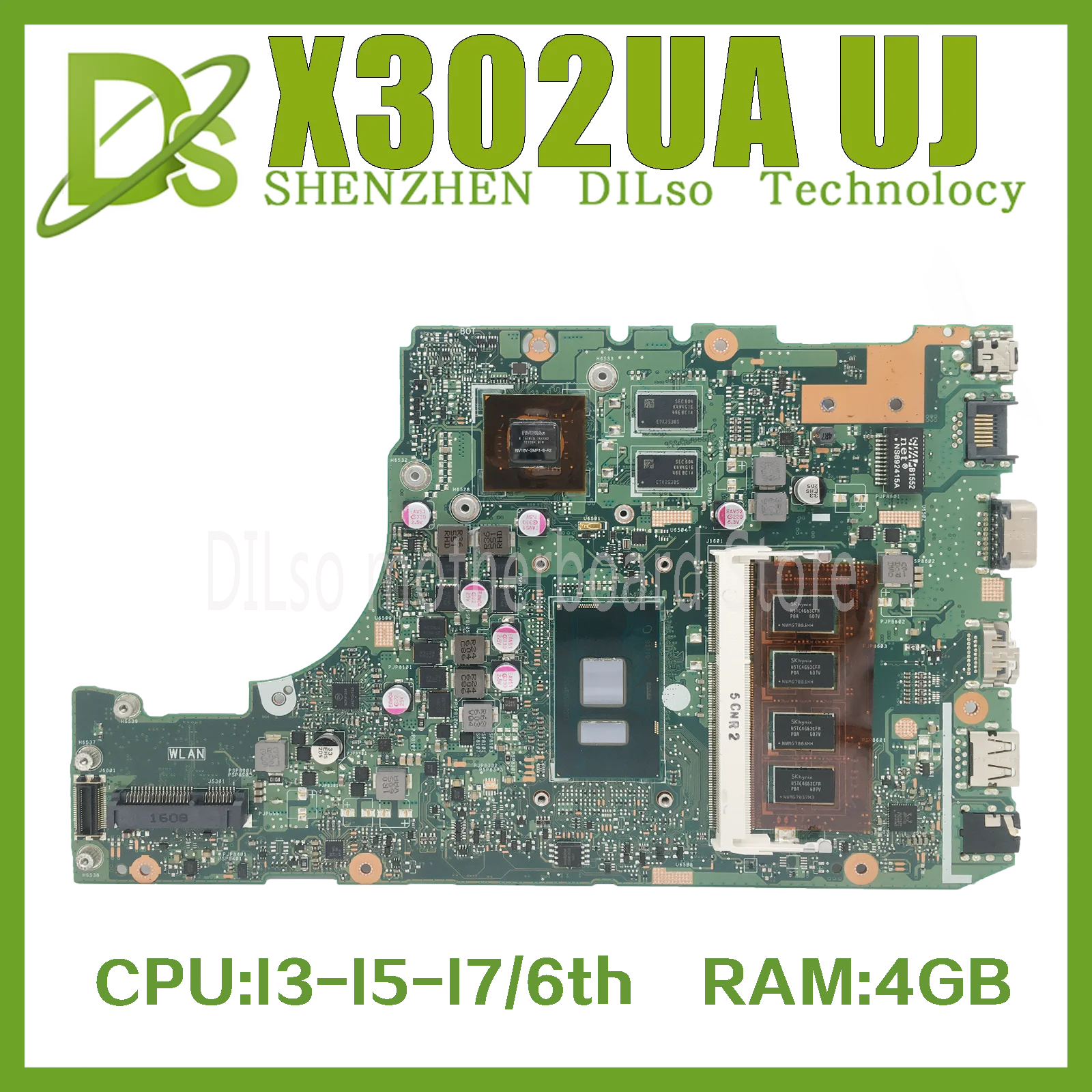 

KEFU X302UA_UJ Laptop Motherboard For ASUS X302UV X302U X302UA X302UJ Mainboard With RAM 4GB I3-6100U I5-6200U I7-6500U GT920M