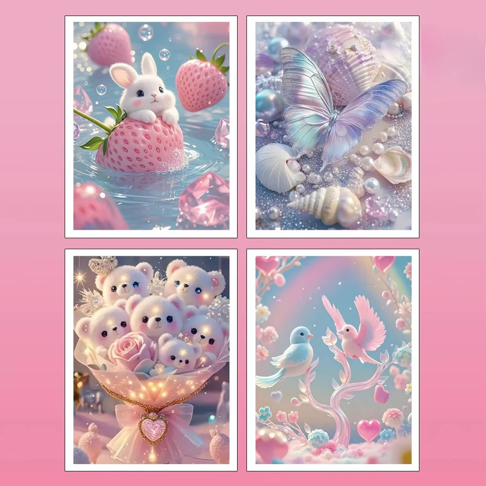 Diamond Painting Tier-Motiv Vollrundbohrer Hase Schmetterling Bär Vogel Mosaik Heimdekoration Strass DIY Kunst-Sets