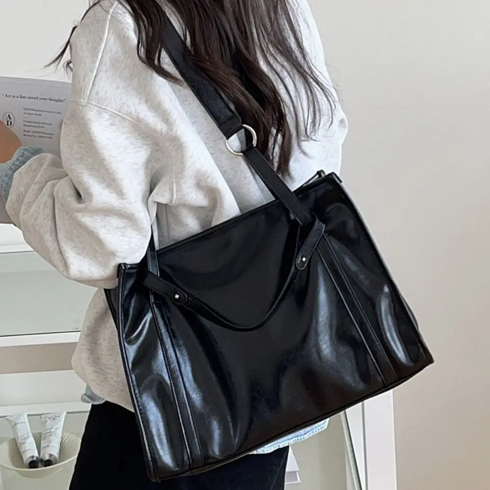 

Модная однотонная сумка через плечо, большая вместительная регулируемая сумка-тоут из искусственной кожи, портативная сумка через плечо для женщин