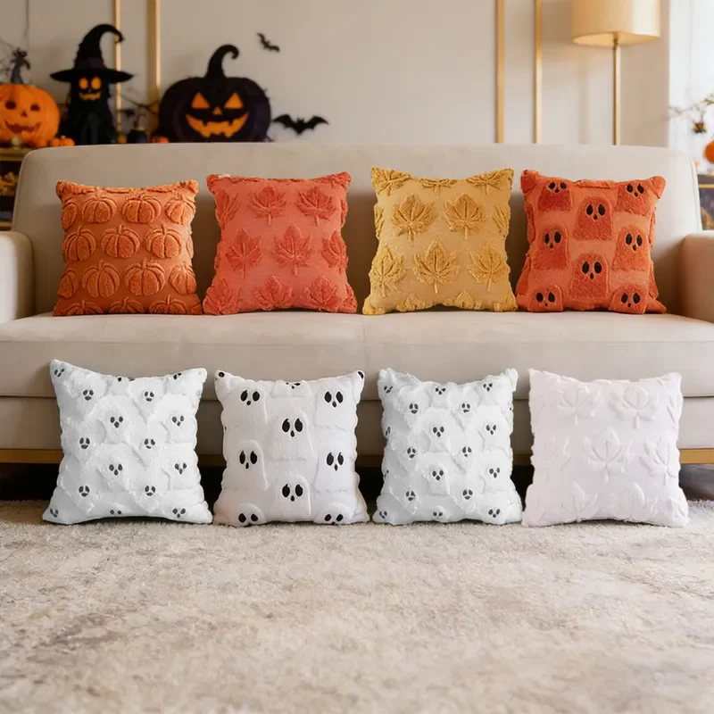 Cross-border Halloween Premium Sense Ghost Pillow Cushion Cover Living Room Sofa Decoration Bat Skull Plush Pumpkin