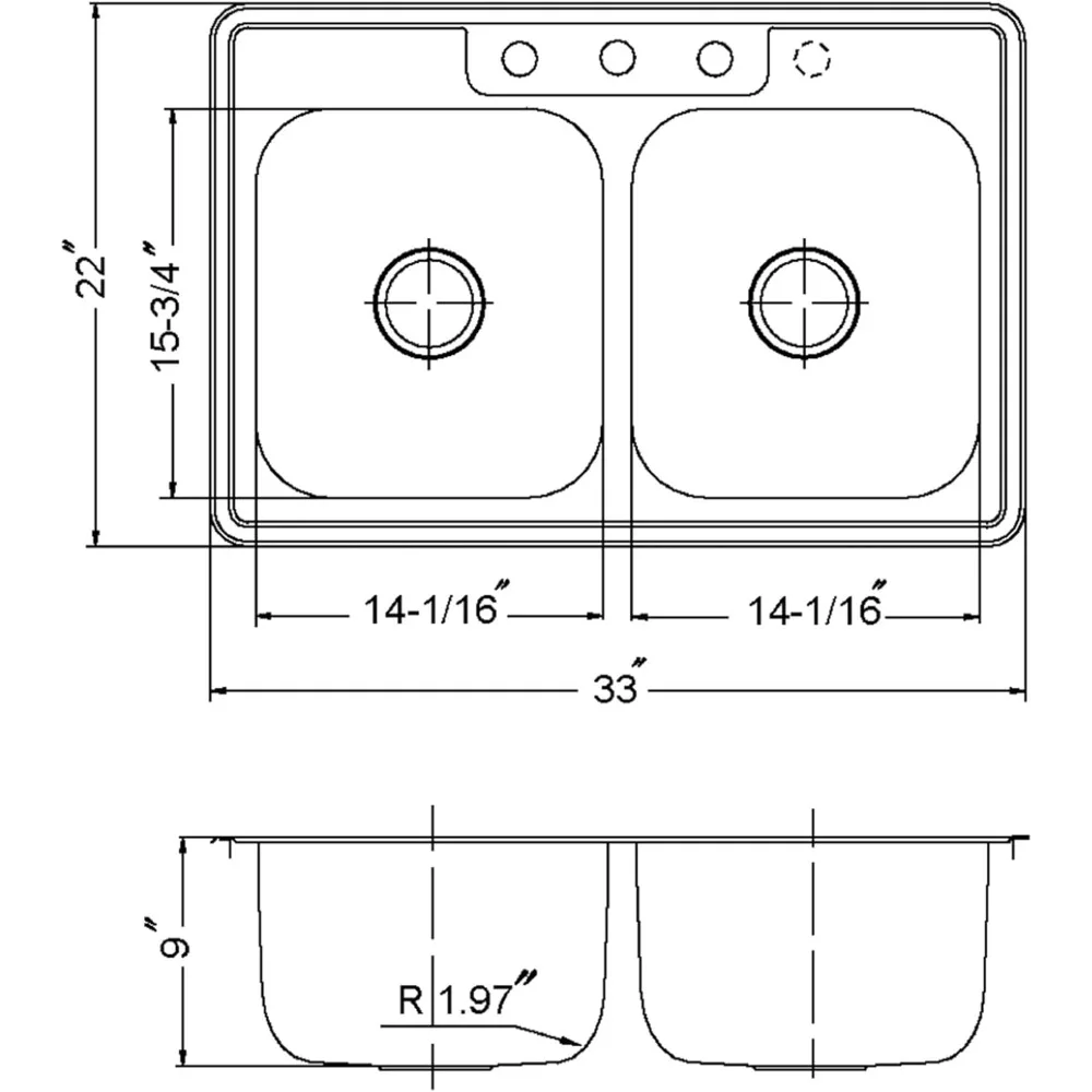 Stainless Steel Glowtone Double Bowl Drop Sink,33 by 22 by 9Inch, 33 x 22 x 9 Suitable for kitchen,leaning vegetables and fruits