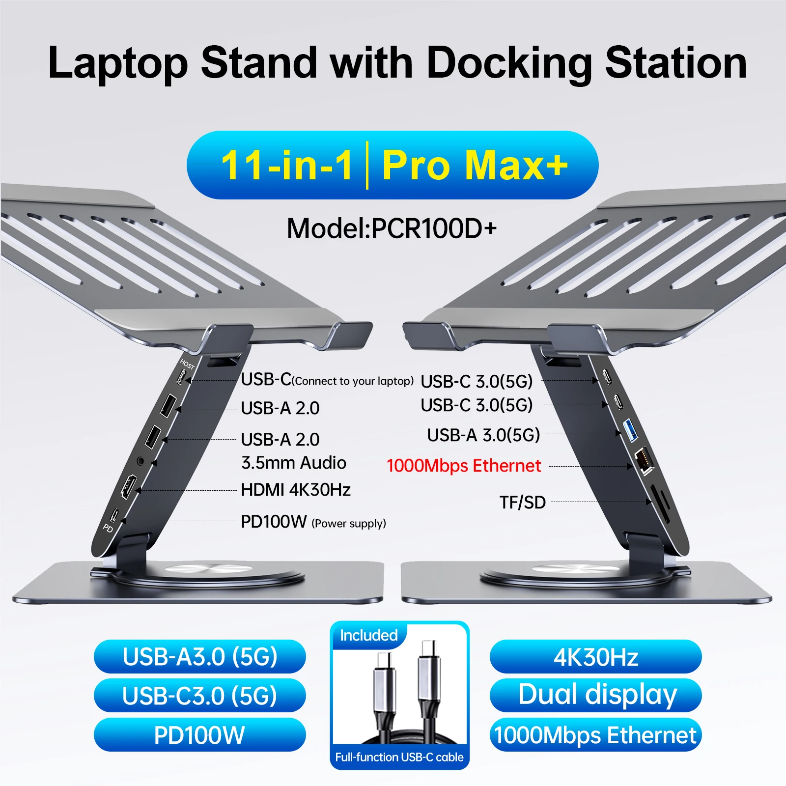 Imagem -02 - Suporte para Notebook Docking Station 11 em Display Duplo 4k Hdmi Gigabit Ethernet Usb 3.0 pd 100w Conector de Áudio para Macbook Dell hp Lenovo