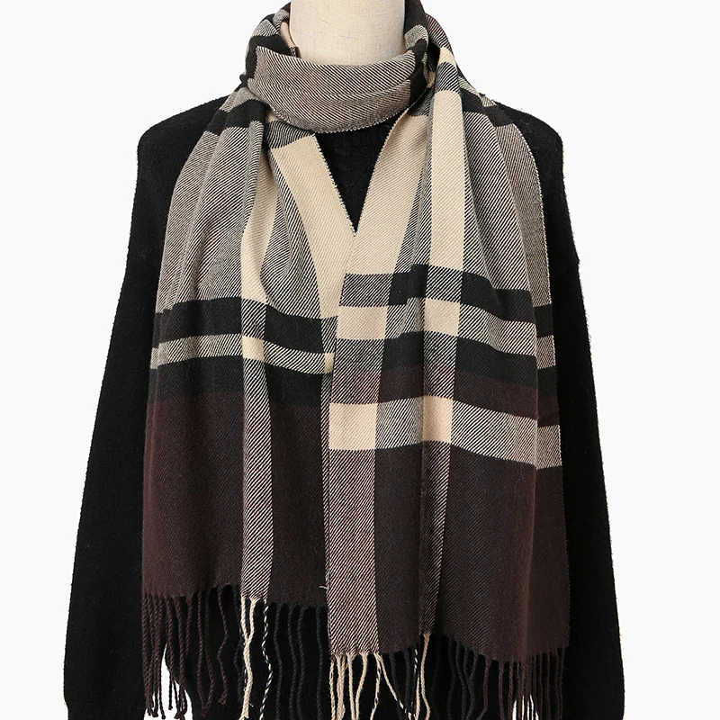 Bufanda de Cachemira con borlas Unisex a la moda, chal Pashmina, pañuelo estampado a cuadros, bufanda gruesa y cálida para exteriores, bufandas