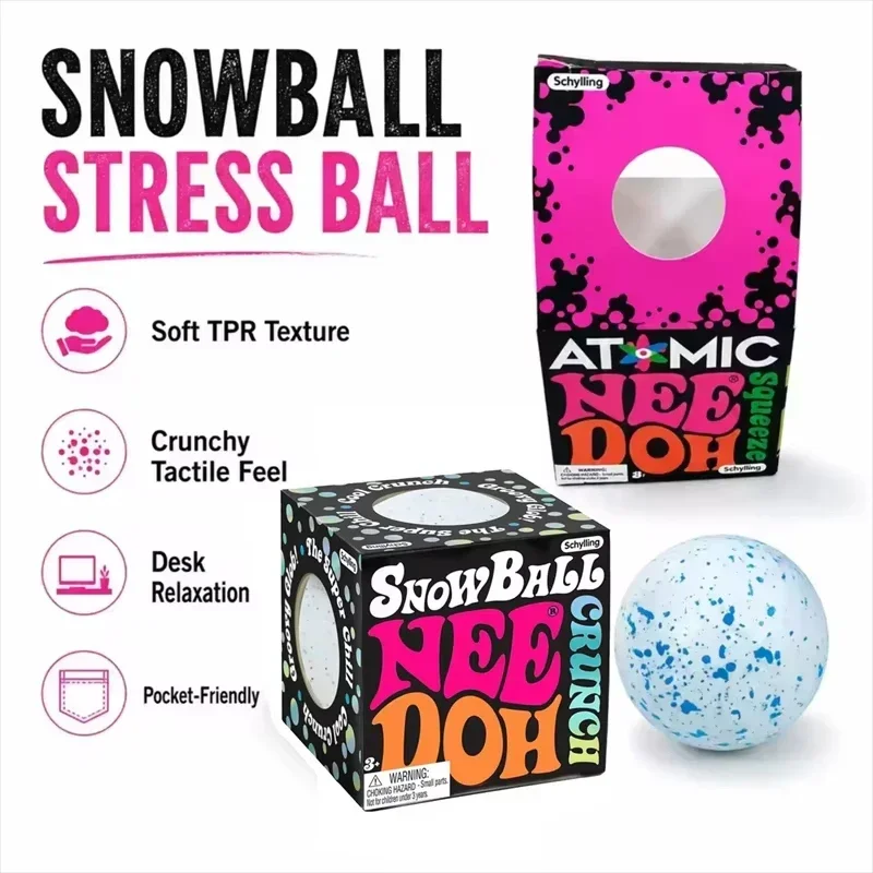 Needoh Snow Ball Cool Crunch Fidget Sensory Toy Flour Filling Stress Ball Quick Rebound Squeeze Relief Anxiety Calming Focus Toy