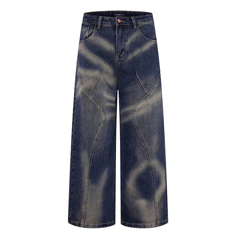 

Винтажные повседневные джинсы Hi Street, прямые потертые лоскутные джинсовые брюки для мужчин