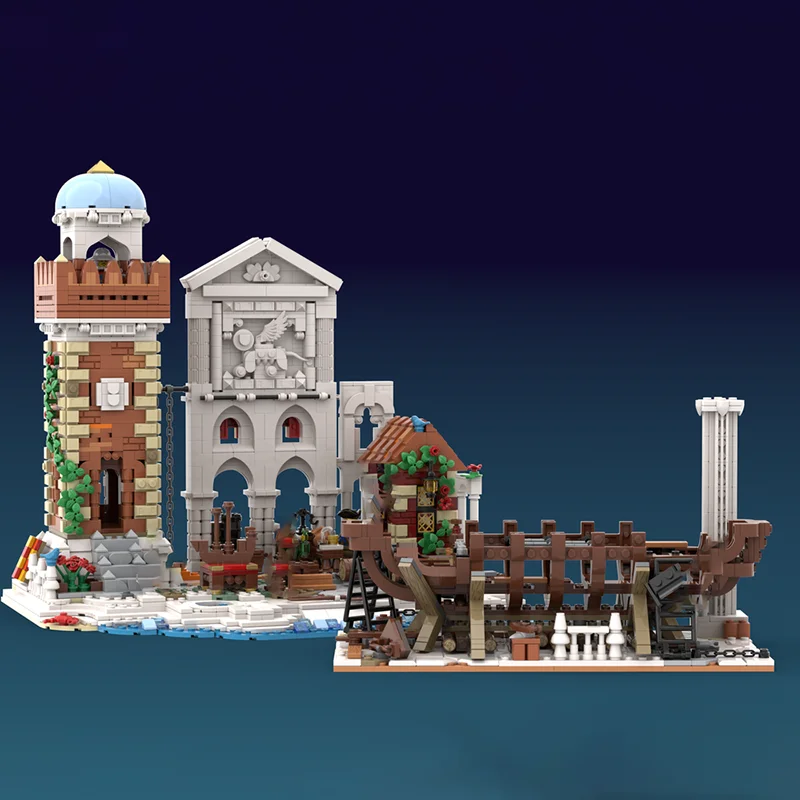 Model Średniowiecznego Zamku Klocki Konstrukcyjne Model Stoczni Fuxing Technologia Modułowe Klocki Prezenty Zestawy Zabawek Świątecznych Montaż