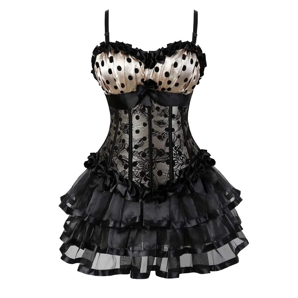 Burlesque Corset Jurken voor Vrouwen Plus Size Sexy Corset Lingerie Top Met Cup Zwart Sexy Kanten Corset Jurk Met Bandjes