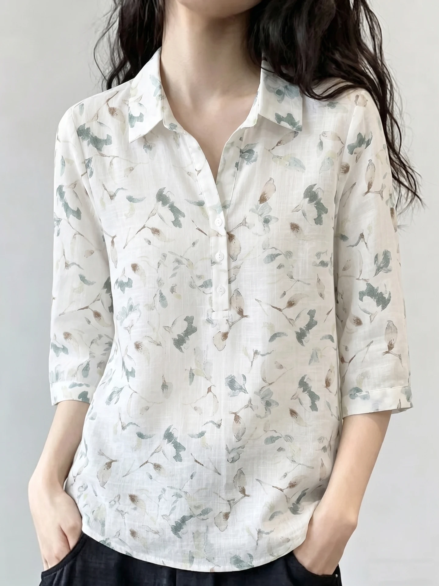 

Fashionable Contrast Color Print Design Shirt Turn-down Collar Top Women's Summer Clothing Korean Style Straight Cut Inner Wear