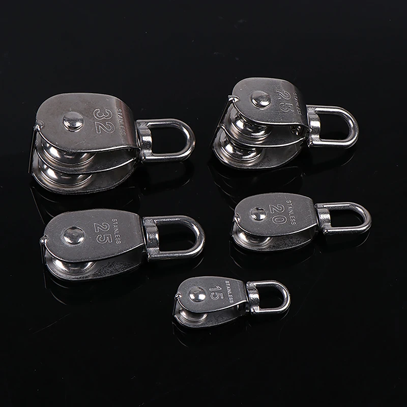 1PC 304 Stainless Steel M15 M20 M25 M32 Single Wheel Swivel Lifting Rope Pulley Set Lifting Wheel Tools Double Pulley Block